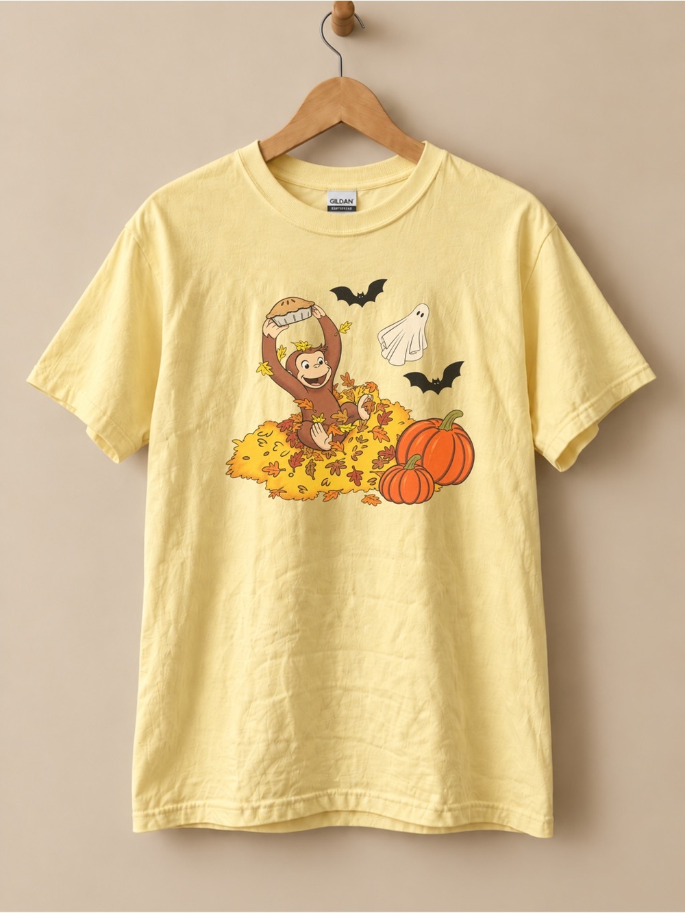 Halloween Curious Monkey Pumpkin Unisex T-shirt Cute Ghost Bat Fall Tee